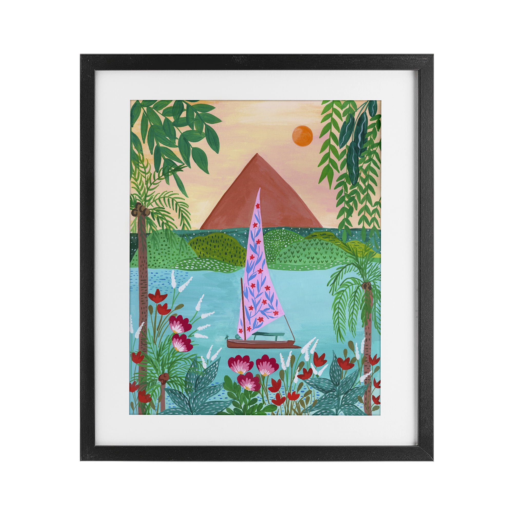 Sailboat on Egypt Nile Black Framed Print Under Glass, design by Nabeela Rumi