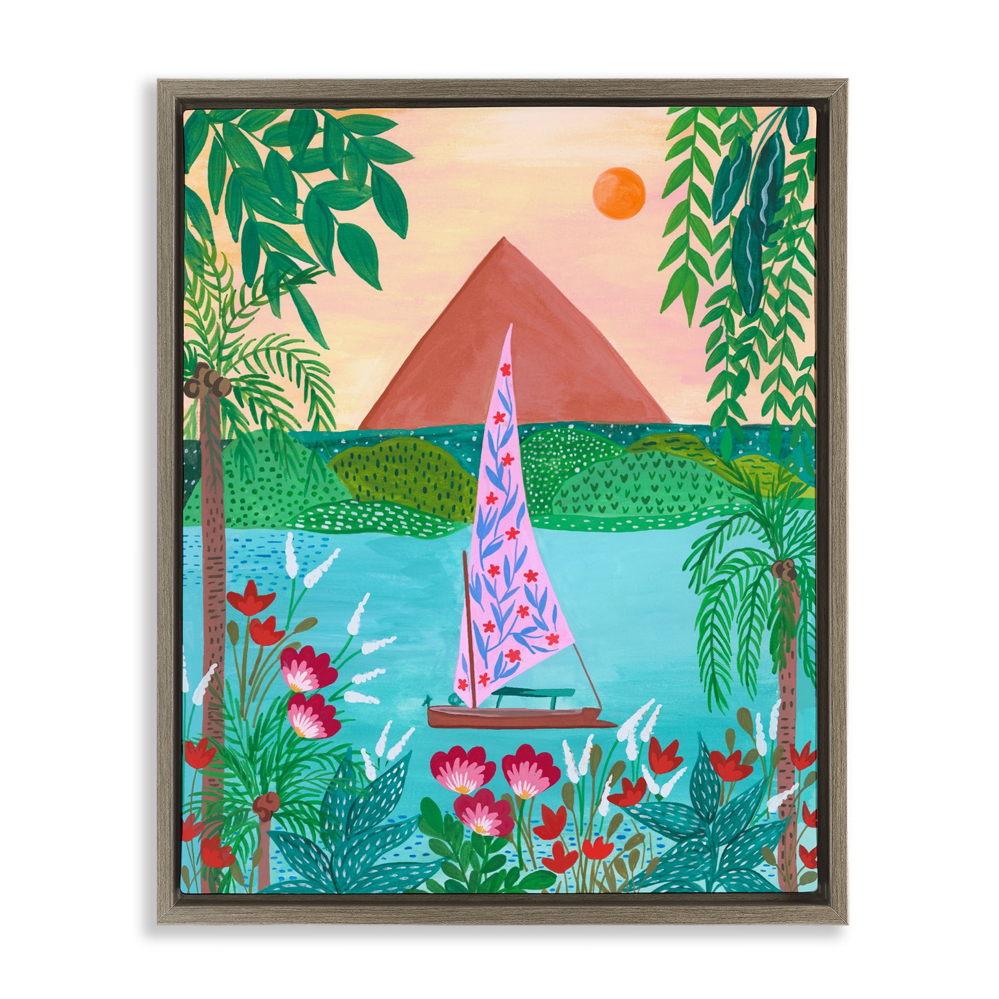 Sailboat on Egypt Nile Brown Framed Floater Canvas Wall Art, design by Nabeela Rumi