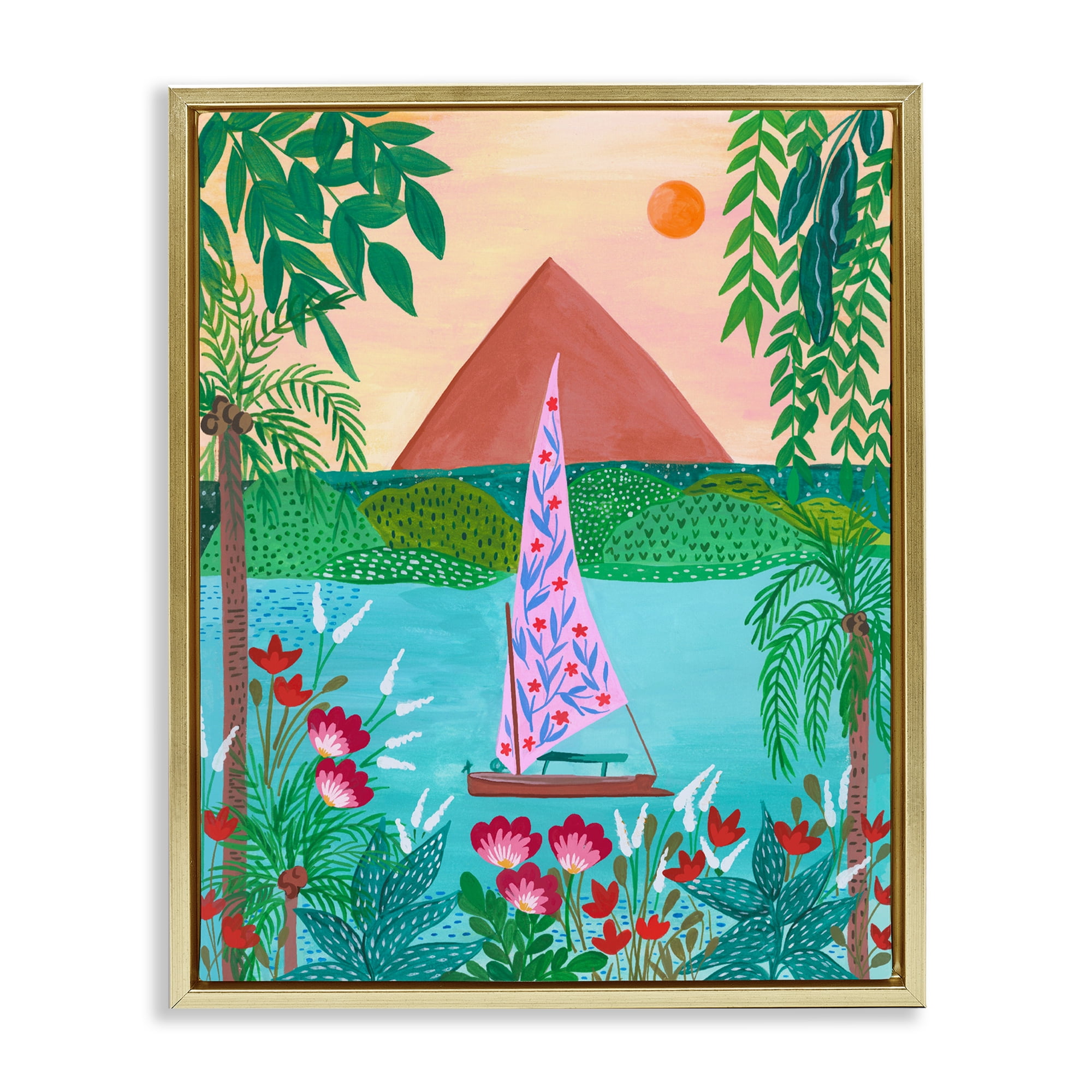 Sailboat on Egypt Nile Gold Framed Floater Canvas Wall Art, design by Nabeela Rumi