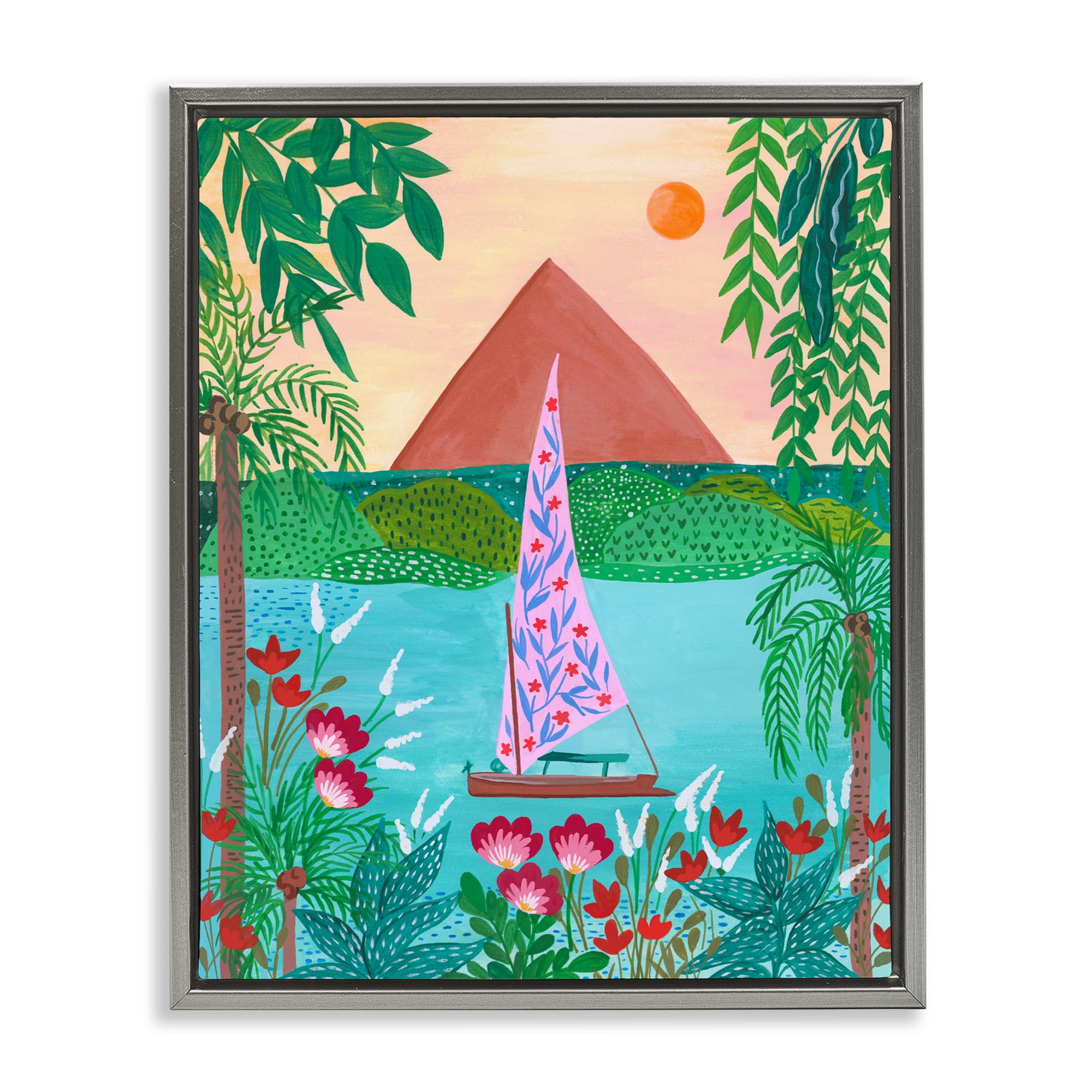 Sailboat on Egypt Nile Gray Framed Floater Canvas Wall Art, design by Nabeela Rumi