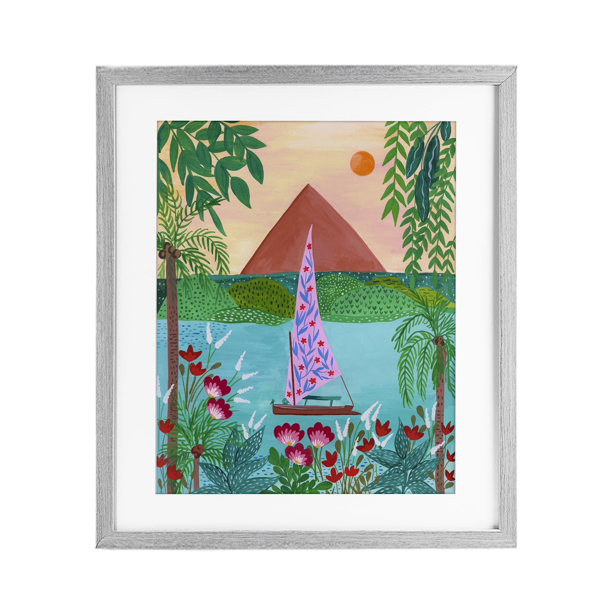 Sailboat on Egypt Nile Gray Framed Print Under Glass, design by Nabeela Rumi