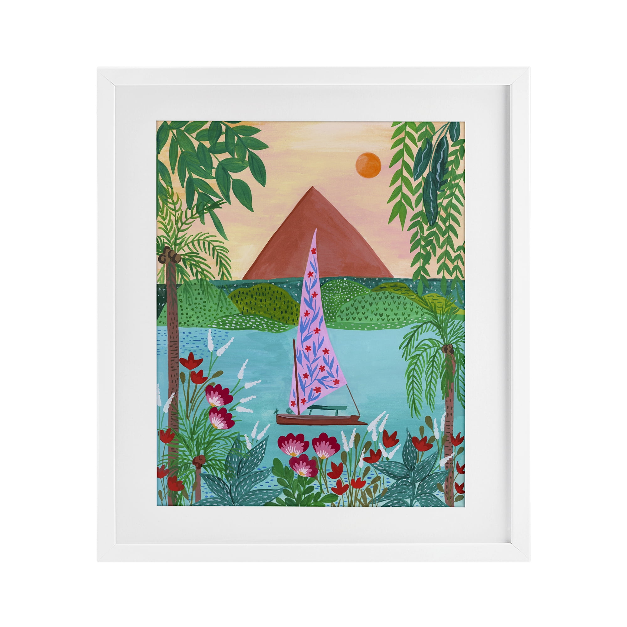 Sailboat on Egypt Nile White Framed Print Under Glass, design by Nabeela Rumi