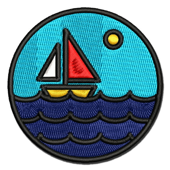 Sailboat on Ocean Lake Applique Multi-Color Embroidered Hook & Loop Patch - 2.5 Inch Small