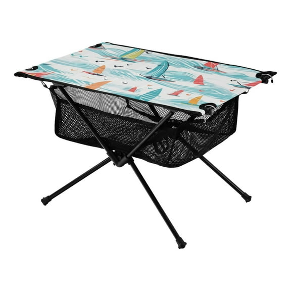 Sailboat on Sea Camping Folding Table Portable Beach Table with Storage Bag Compact Picnic Table for Outdoor Travel Fishing BBQ