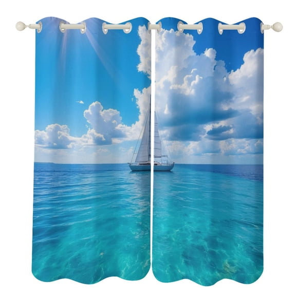 Sailboat on Turquoise Sea 2 Panels 3D Printing Pattern Curtain for Bedroom Living Room Kitchen Window Decoration Home