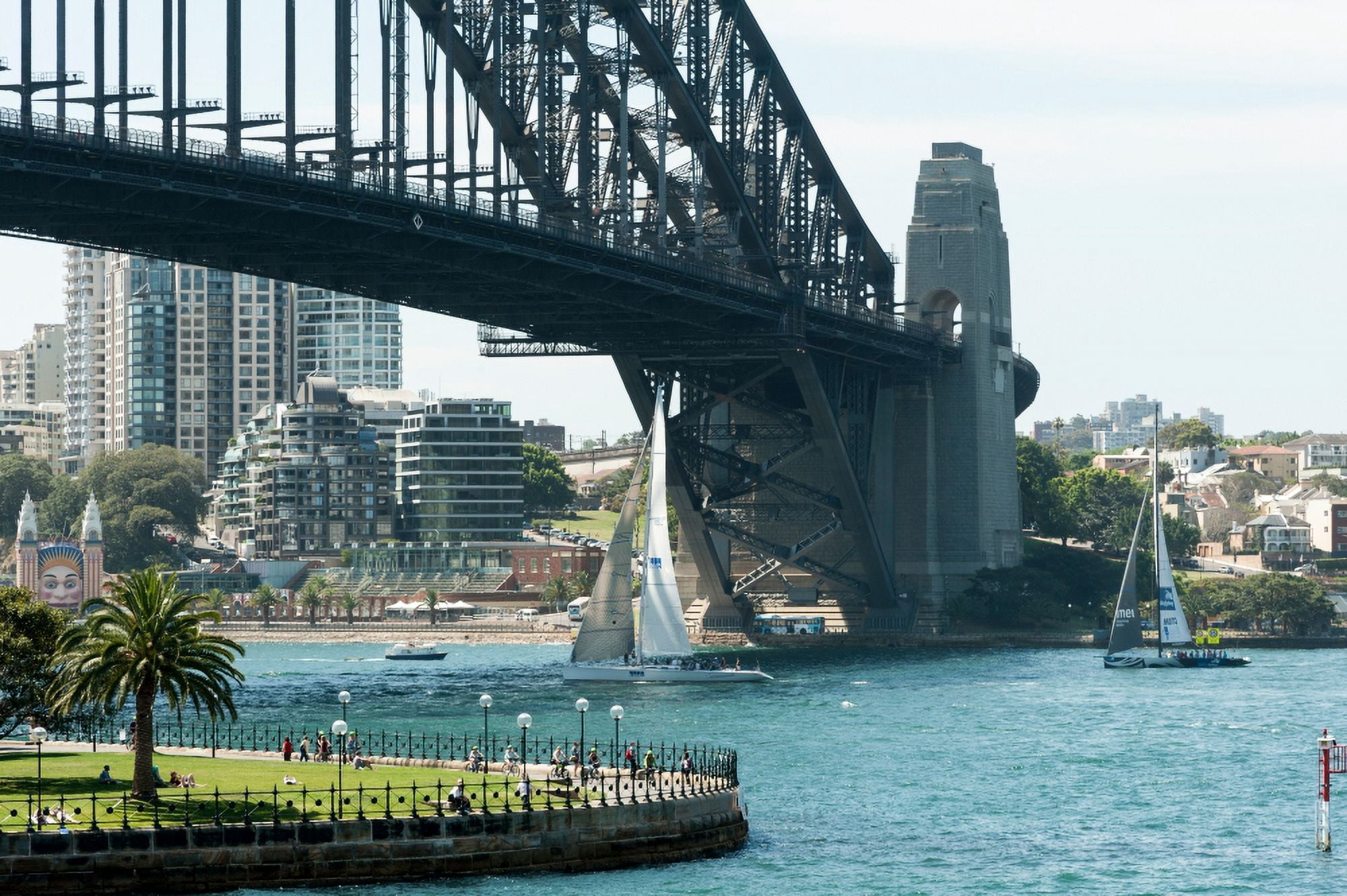 Sailboat passing under the Sydney Harbour Bridge Sydney New South Wales Australia Canvas Art - Panoramic Images (27 x 9)