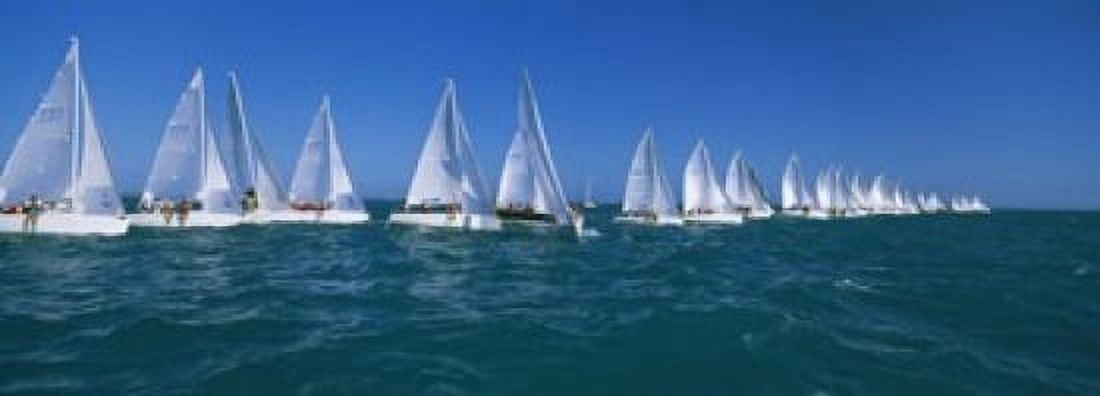 Sailboat racing in the ocean Key West Florida USA Canvas Art - Panoramic Images (18 x 7)