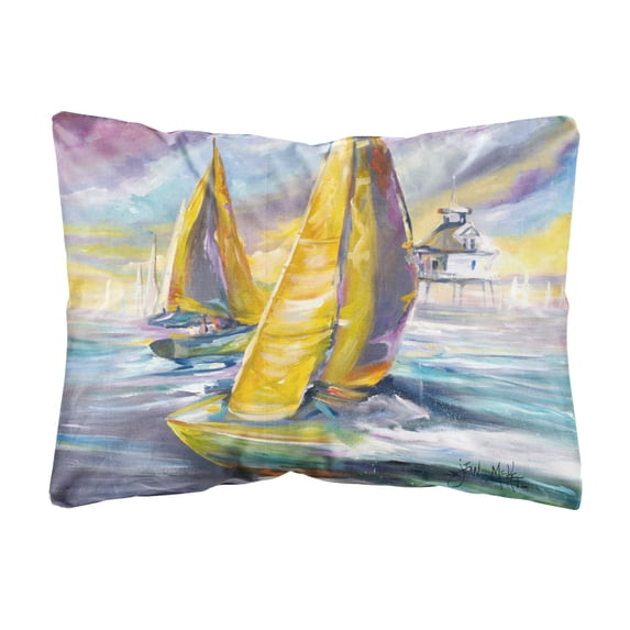 Sailboat with Middle Bay Lighthouse Canvas Fabric Decorative Pillow