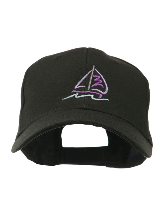 Sailboat with Wave Logo Embroidered Cap - Black OSFM