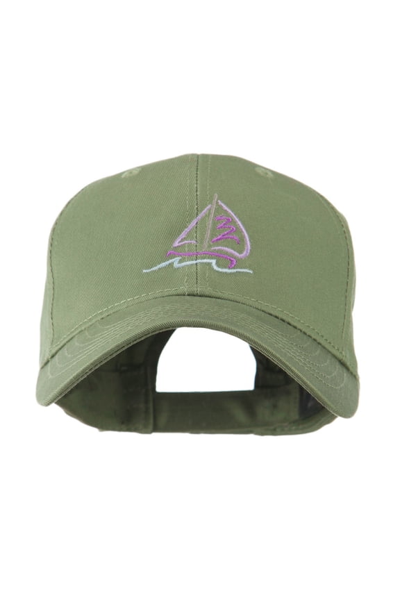 Sailboat with Wave Logo Embroidered Cap - Olive OSFM