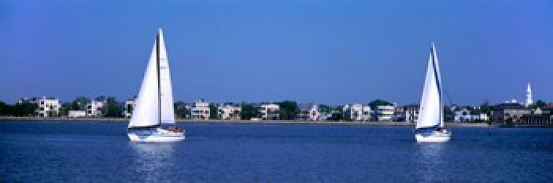 Sailboats in the Atlantic ocean with mansions in the background Intracoastal Waterway Charleston South Carolina USA Canvas Art - Panoramic Images (36 x 12)