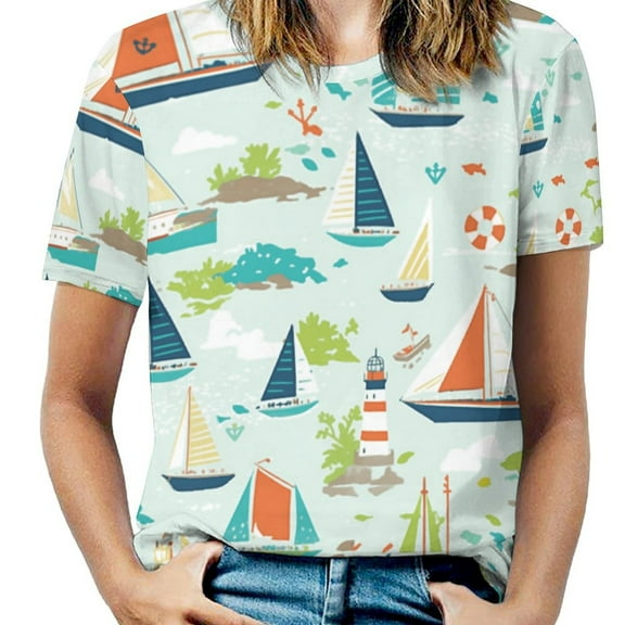 Sailboats Coastal Adventure T Shirts Basic T-Shirt Short Sleeve Ladies Tee Shirt Summer Graphic Clothing