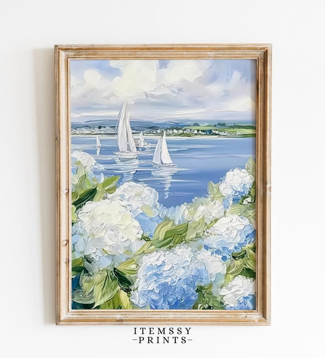 Sailboats Coastal Wall Art Print, Blue Hydrangeas, Granddaughter ...