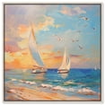thumbnail image 1 of Sailboats In The Sunset Chic Coastal Canvas Wall Art by Art Remedy, Silver Floater Frame, 20"x20", 1 of 7