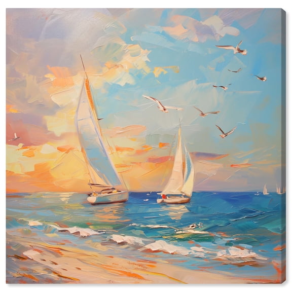Sailboats In The Sunset Sailing Wall Art Canvas Wall Art by Art Remedy, Gallery Wrapped, 16" x 16"