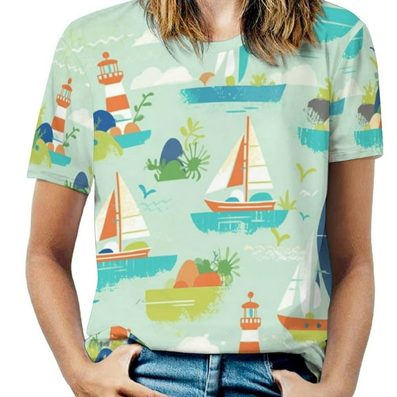 Sailboats Lighthouses Ocean Vibes T Shirts Basic T-Shirt Short Sleeve Ladies Tee Shirt Summer Graphic Clothing