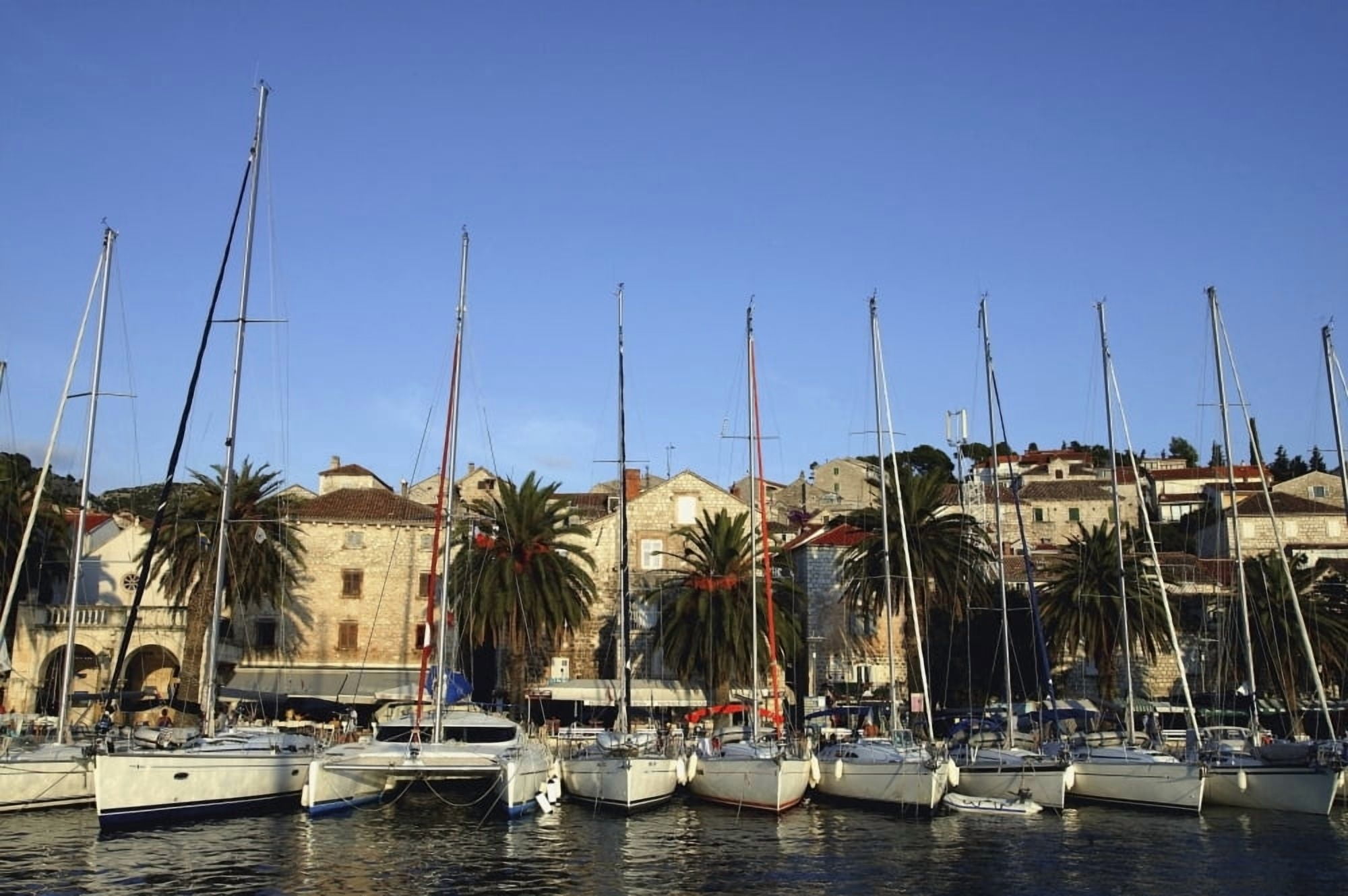 Sailboats Lined Up In Hvar Harbour Canvas Art - Doug McKinlay Design Pics (34 x 22)