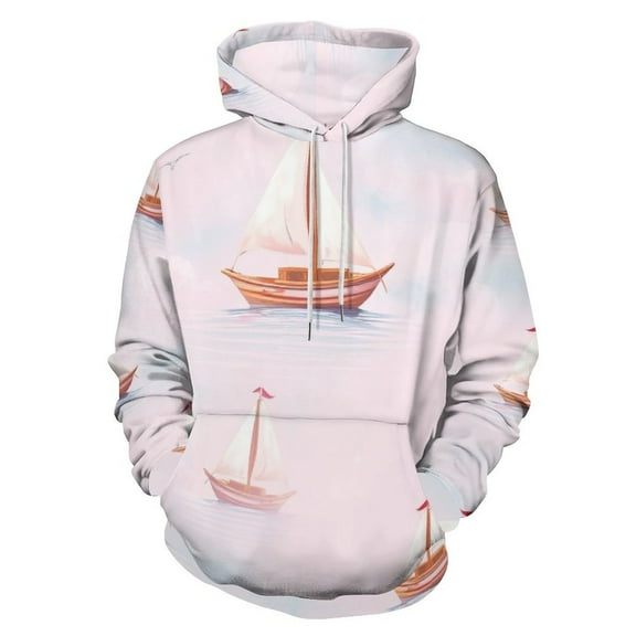 Sailboats Pink Clouds Men's Women Vintage 3D Hooded Sweatshirt - All-Season Loose Fit Streetwear