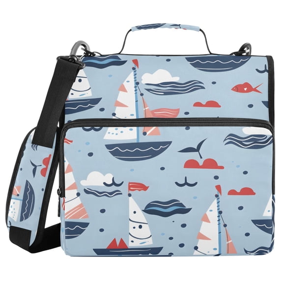 Sailboats Waves Clouds Binder Bag with Shoulder Strap 3 Ring Zipper Binder File Folder Document Storage