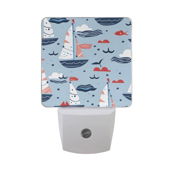 Sailboats Waves Clouds LED Night Light with Smart Sensor Plug Into Wall Dusk to Dawn 2 packs