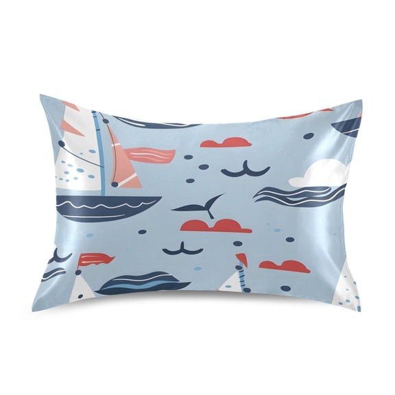 Sailboats Waves Clouds Satin Pillowcase Envelope Design Pillow Covers 1 Pack Standard Size 20" x 26"