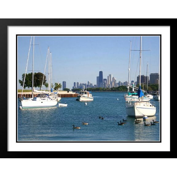 Sailboats and Chicago Skyline Large 20x23 Framed and Double Matted Photo