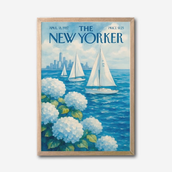 Sailboats and Hydrangeas New Yorker Canvas Wall Art  Nautical Cityscape Print