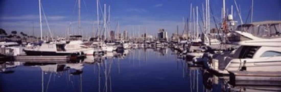 Sailboats at a harbor Long Beach Los Angeles County California USA Canvas Art - Panoramic Images (18 x 6)