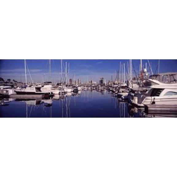 Sailboats at a harbor Long Beach Los Angeles County California USA Canvas Art - Panoramic Images (18 x 6)