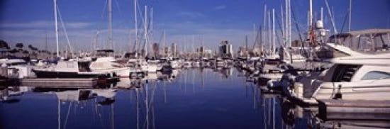 Sailboats at a harbor Long Beach Los Angeles County California USA Canvas Art - Panoramic Images (36 x 12)