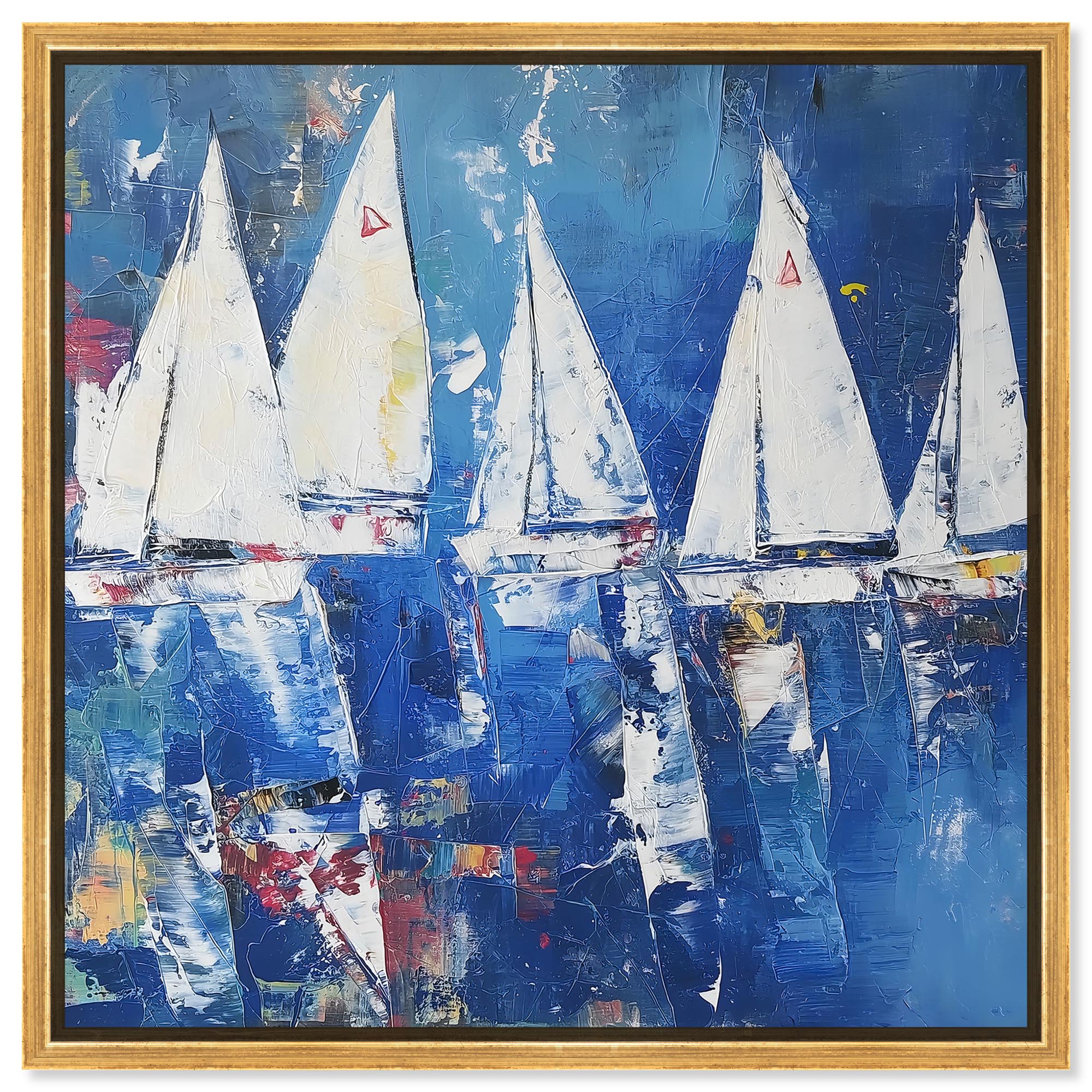 Sailboats in Blue Canvas Classic Coastal Art by Art Remedy, Gold Frame ...