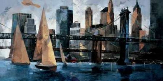 Sailboats in Manhattan II Canvas Art - Marti Bofarull (24 x 48)