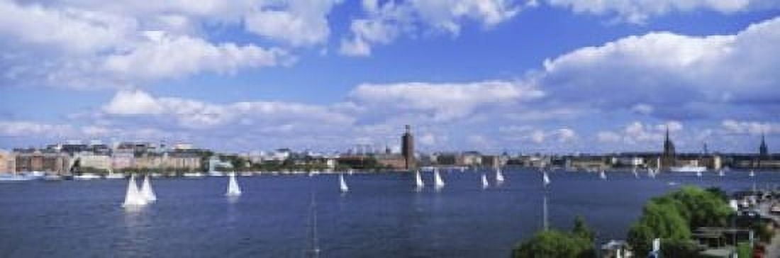 Sailboats in a lake with the city hall in the background Riddarfjarden Stockholm City Hall Stockholm Sweden Canvas Art - Panoramic Images (18 x 6)