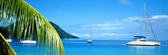 Sailboats in the ocean Tahiti Society Islands French Polynesia Canvas Art - Panoramic Images (36 x 12)