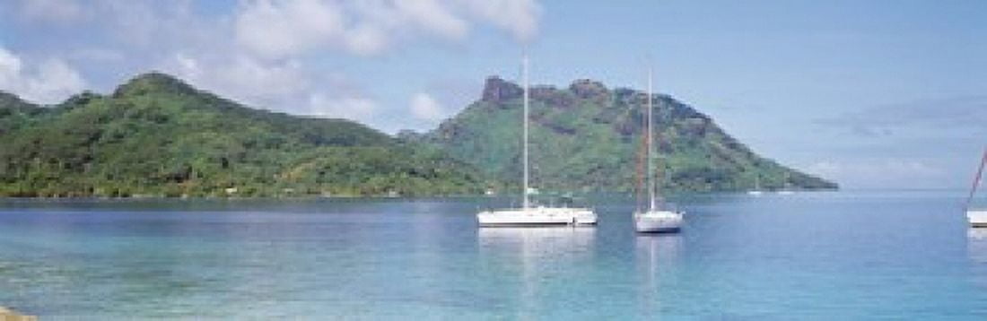 Sailboats in the sea Tahiti Society Islands French Polynesia Canvas Art - Panoramic Images (18 x 6)