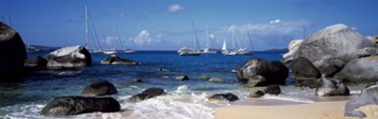 Sailboats in the sea The Baths Virgin Gorda British Virgin Islands Canvas Art - Panoramic Images (36 x 12)