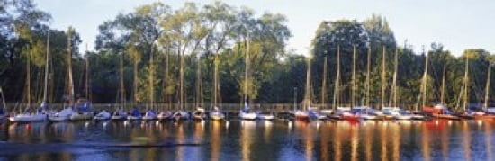 Sailboats moored at a dock Langholmens Canal Stockholm Sweden Canvas Art - Panoramic Images (36 x 12)
