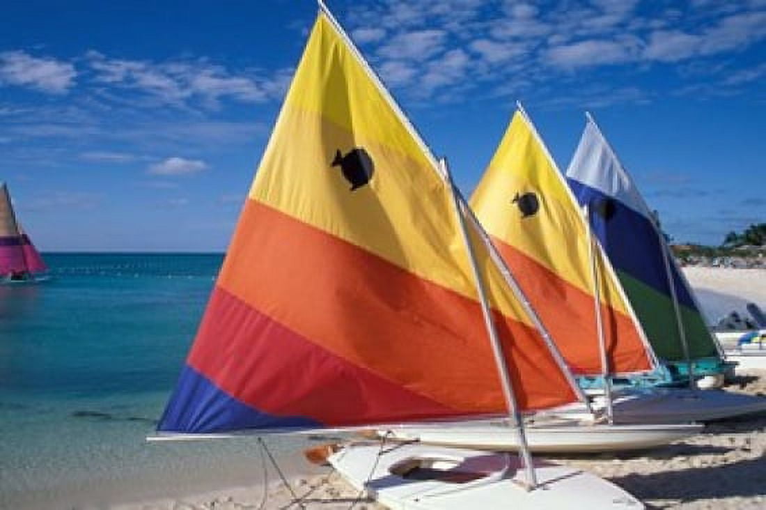 Sailboats on the Beach at Princess Cays Bahamas Canvas Art - Jerry & Marcy Monkman DanitaDelimont (27 x 18)