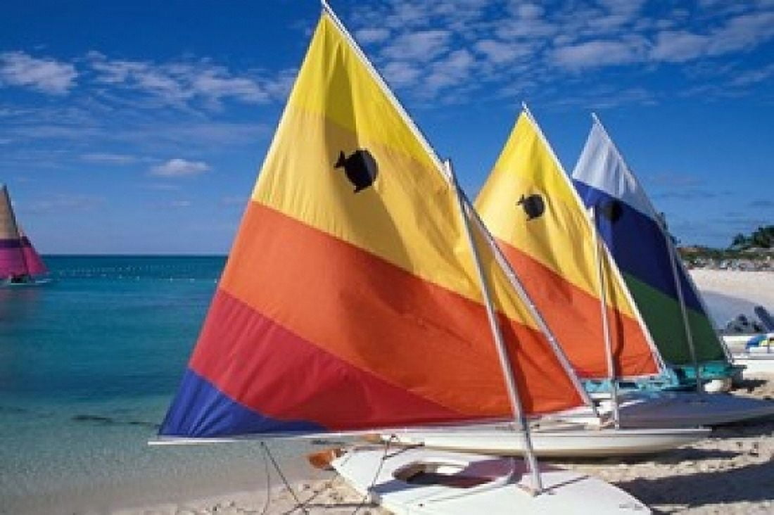 Sailboats on the Beach at Princess Cays Bahamas Canvas Art - Jerry & Marcy Monkman DanitaDelimont (36 x 24)