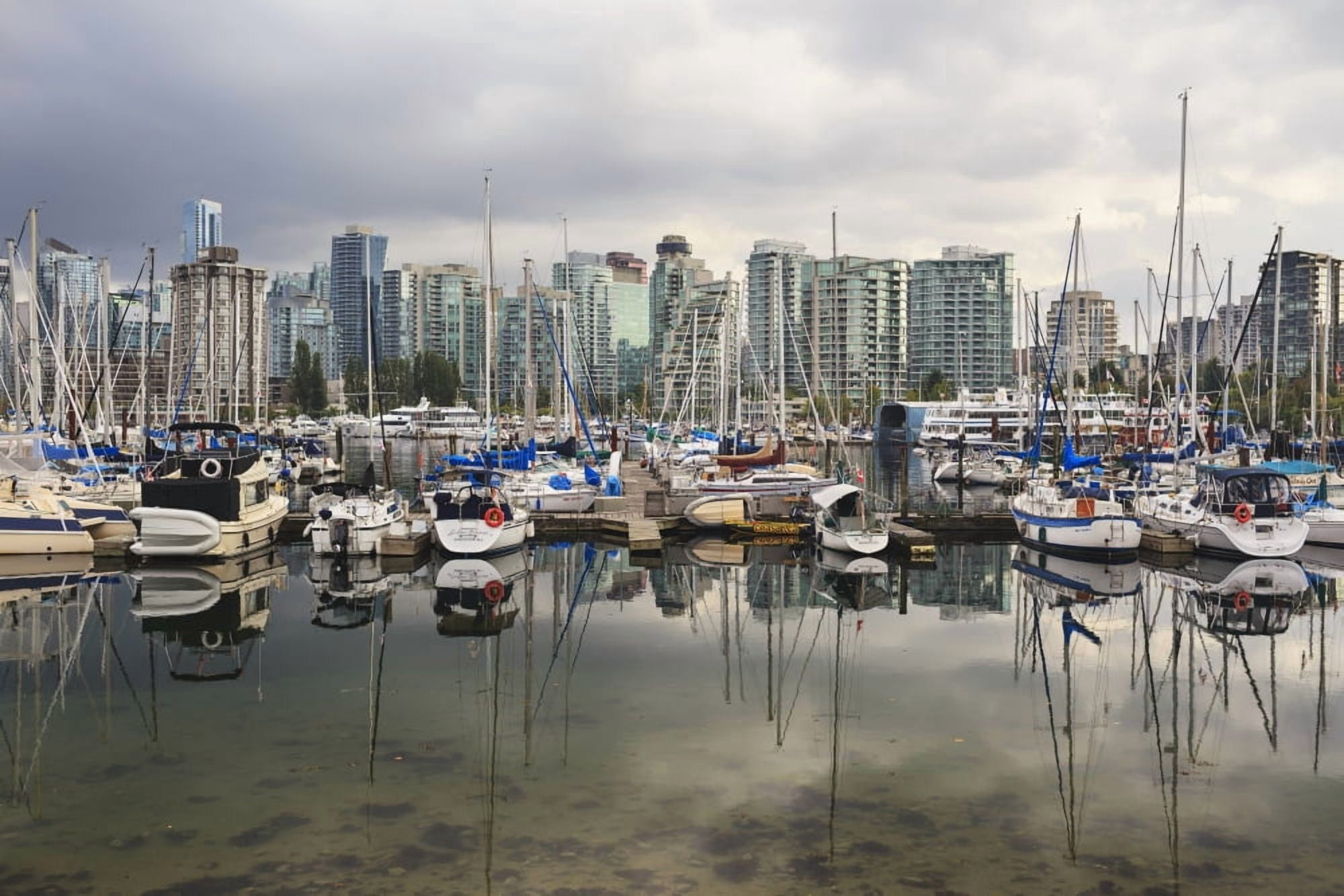 Sailboats reflected in Coal Harbour Vancouver British Columbia Canada Canvas Art - Ken Gillespie Design Pics (19 x 12)