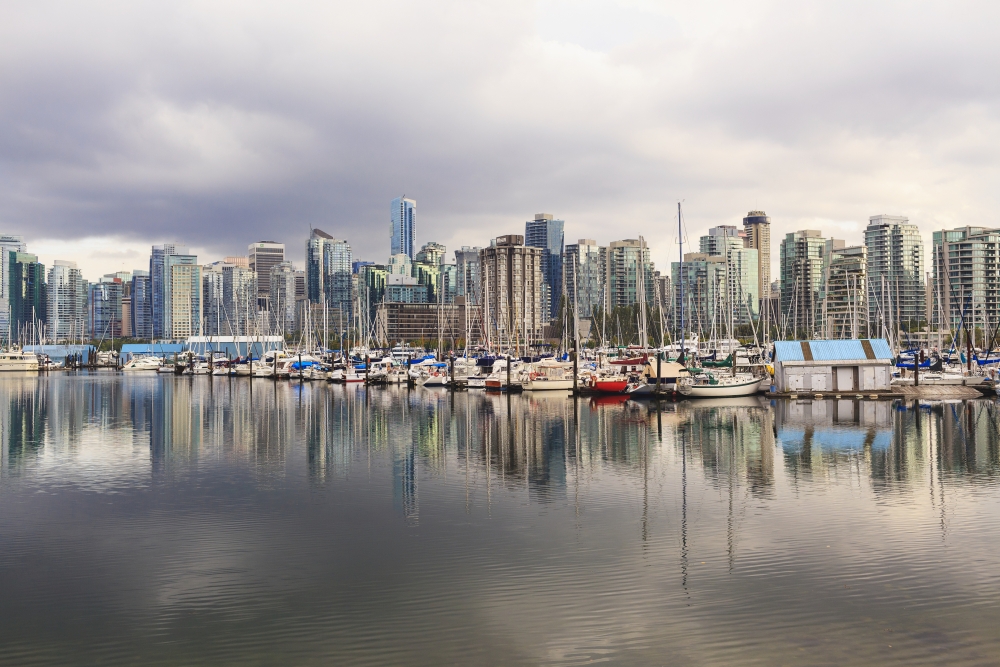 Sailboats reflected in Coal Harbour Vancouver British Columbia Canada Canvas Art - Ken Gillespie  Design Pics (19 x 12)
