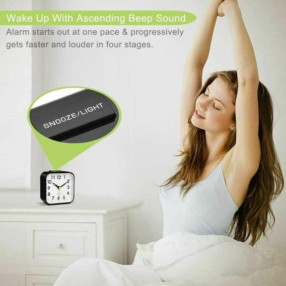 Sailesiti Quartz Alarm Clock with Night Light, Silent Small Bedside Clock for Easy Reading