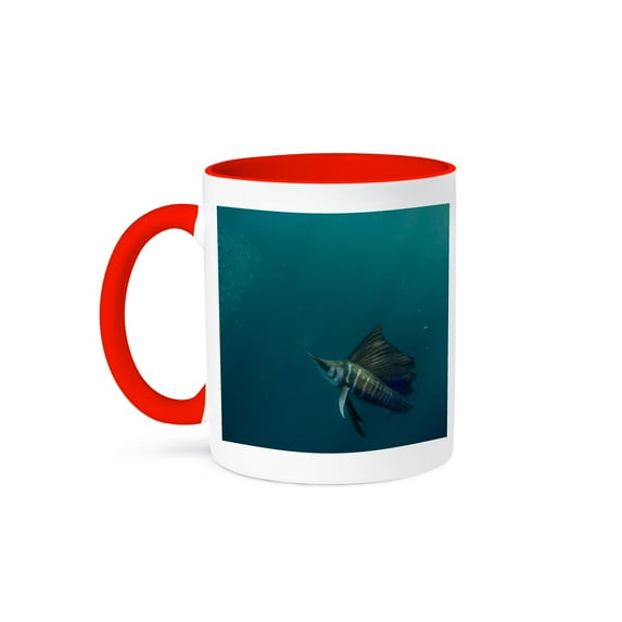 Sailfish And Bronze Whaler Shark At Sardine Run, South Africa, 15oz Two-Tone Red Mug