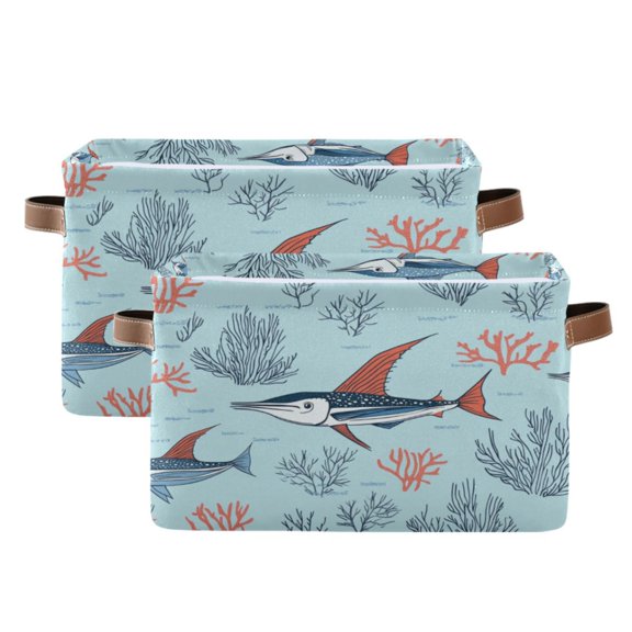 Sailfish and Coral Reef Pattern Foldable Storage Basket,Canvas Fabric Foldable Storage Bins with Handles Open Home Storage Bins Boxes for Toy Book Shelf Closet Baskets