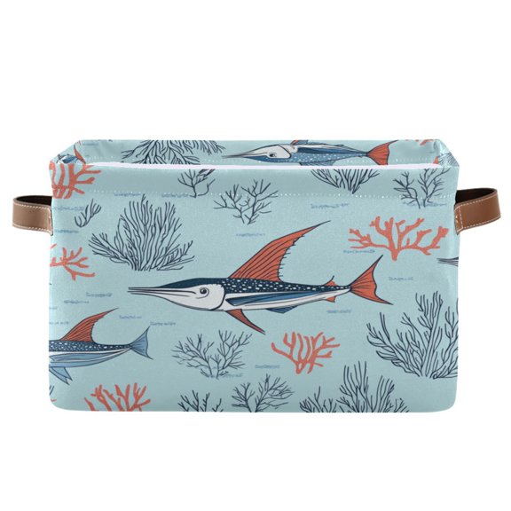 Sailfish and Coral Reef Pattern Foldable Storage Basket,Canvas Fabric Foldable Storage Bins with Handles Open Home Storage Bins Boxes for Toy Book Shelf Closet Baskets