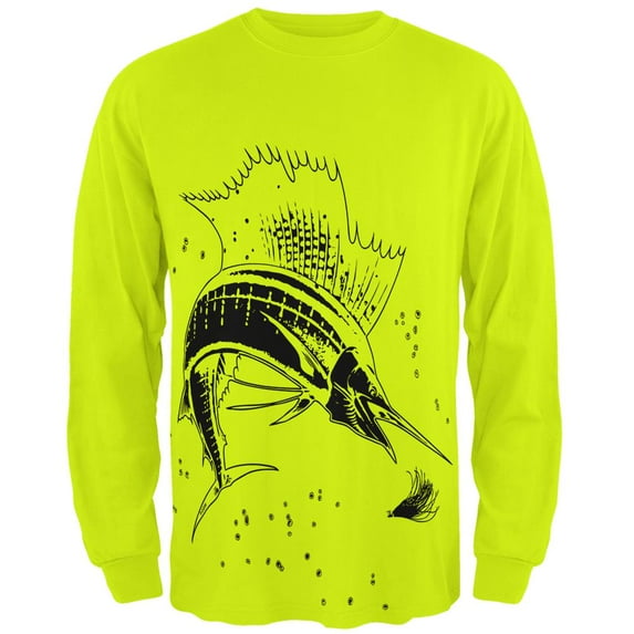 Sailfish Deep Sea Predator Mens Long Sleeve T Shirt Safety Green MD