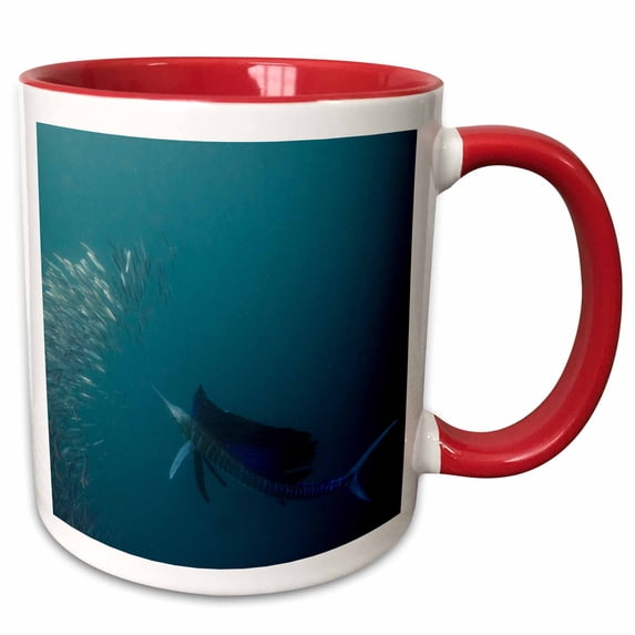 3drose, Sailfish Feeding on Sardines, Eastern Cape, South Africa, 15oz Two-tone Red Mug