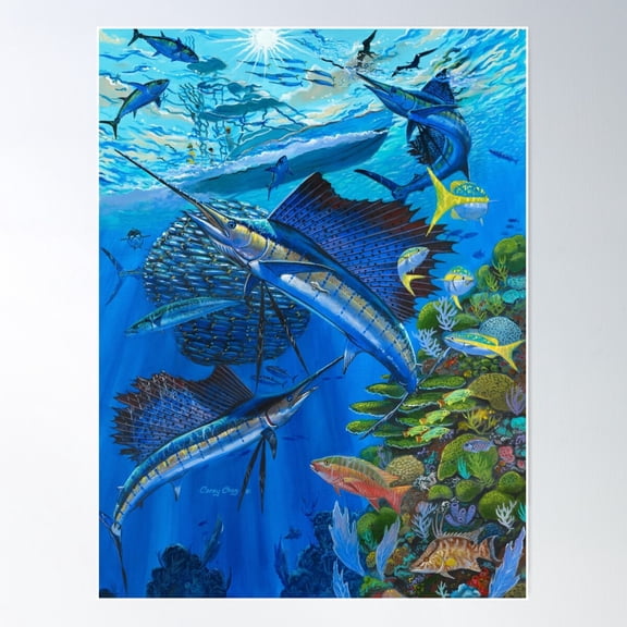 Sailfish Reef Poster Wall Art, Modern Wall Decor For Living Room Bedroom, 12x18 UNFRAMED