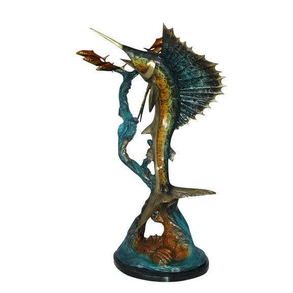 Sailfish With Small Fish Bronze Statue -  Size: 29"L x 17"W x 40"H.