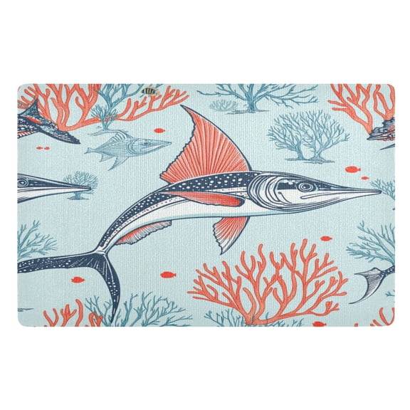 Sailfish and Coral Reef Doormat 32x20 inch Non Slip Doormat Absorbent Welcome Mat Indoor Doormat for Bedroom Living Room